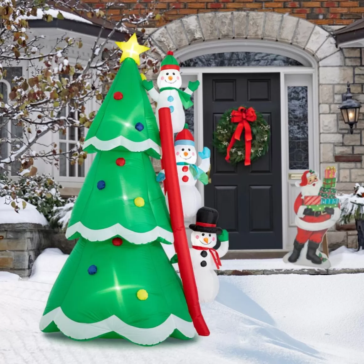 Glitzhome 8' Lighted Inflatable Xmas Snowman Climbing Up Tree Decor