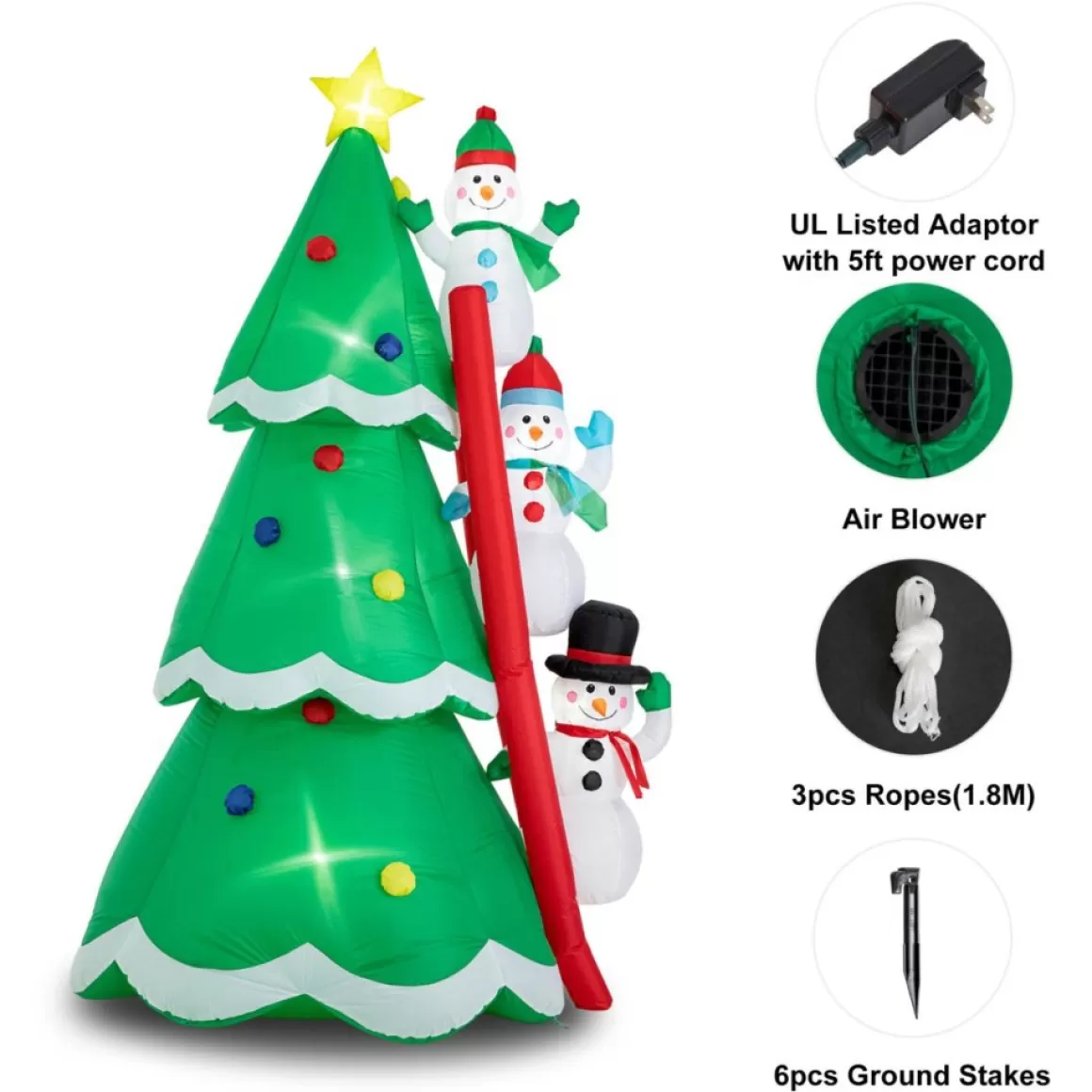 Glitzhome 8' Lighted Inflatable Xmas Snowman Climbing Up Tree Decor