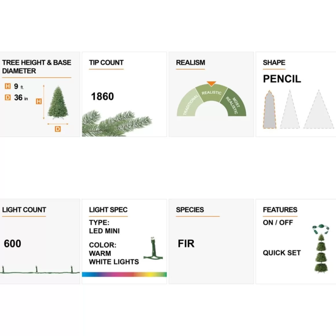 Glitzhome 9 Ft. Preloaded Led Pencil Fir Artificial Christmas Tree