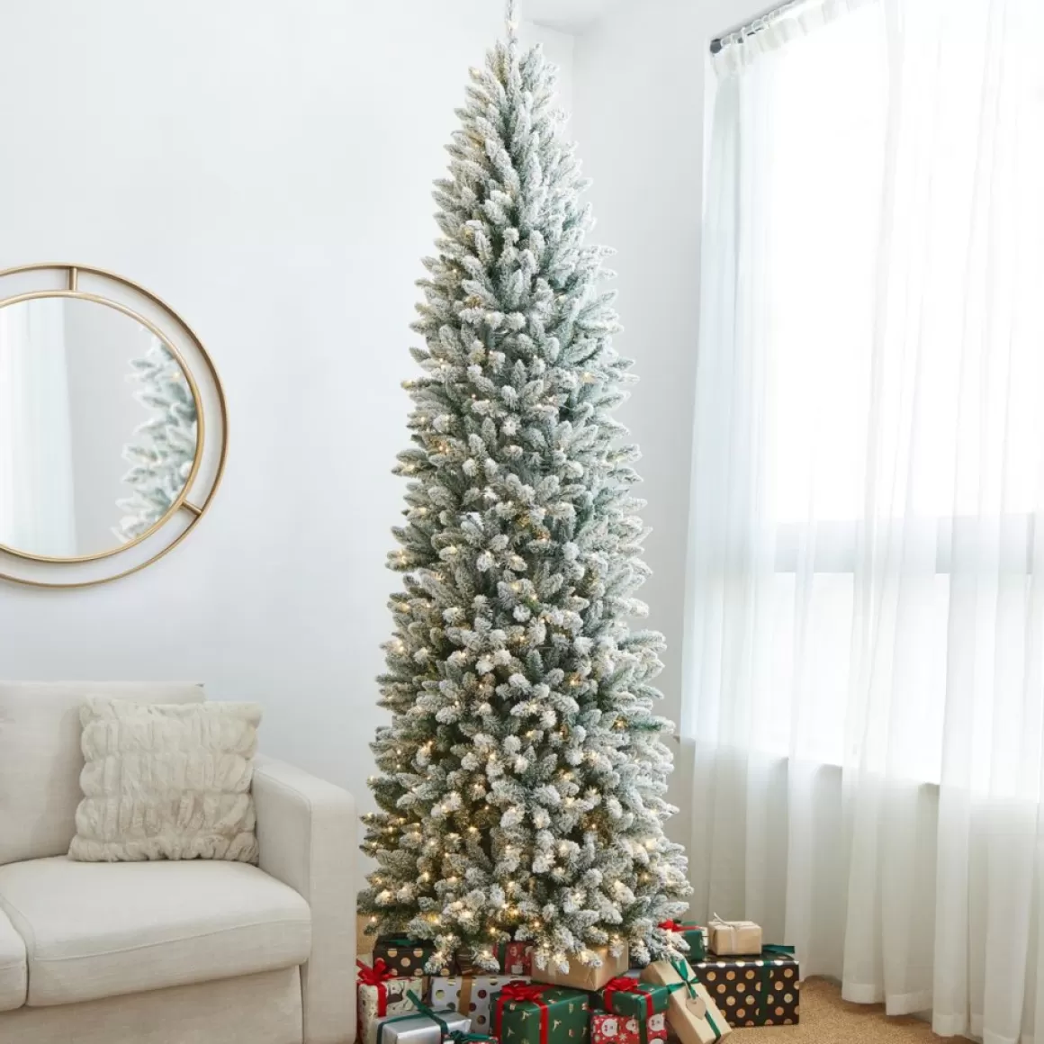 Glitzhome 9 Ft. Preloaded Led Pencil Fir Artificial Christmas Tree
