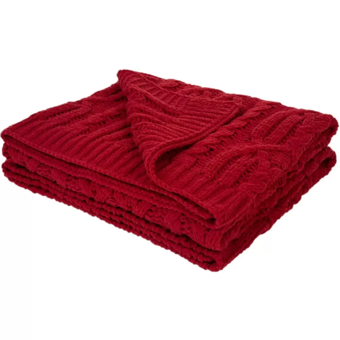 Glitzhome Chenille Knitted Red Throw Blanket