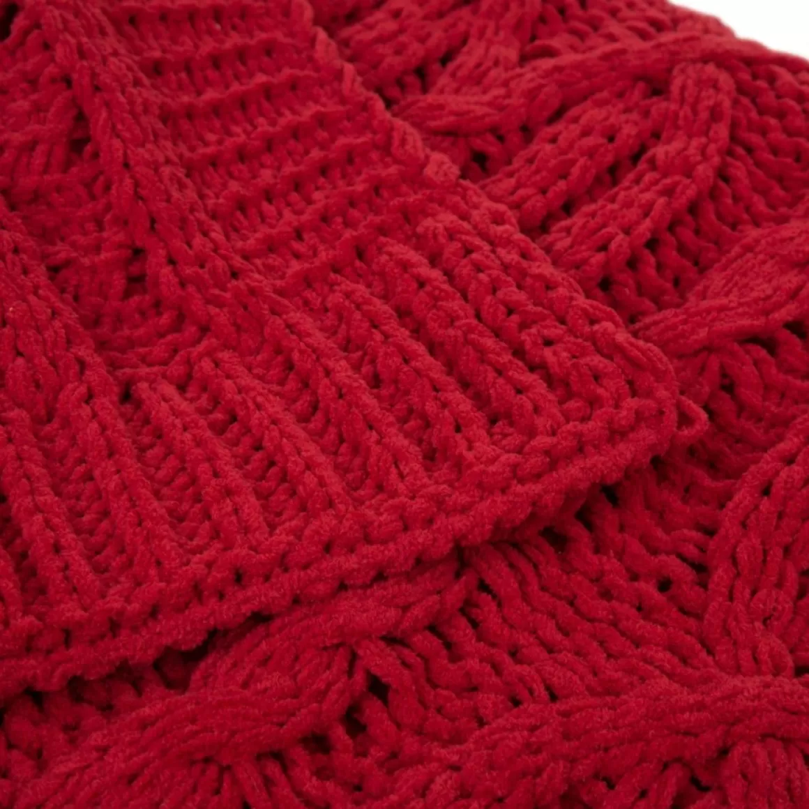 Glitzhome Chenille Knitted Red Throw Blanket