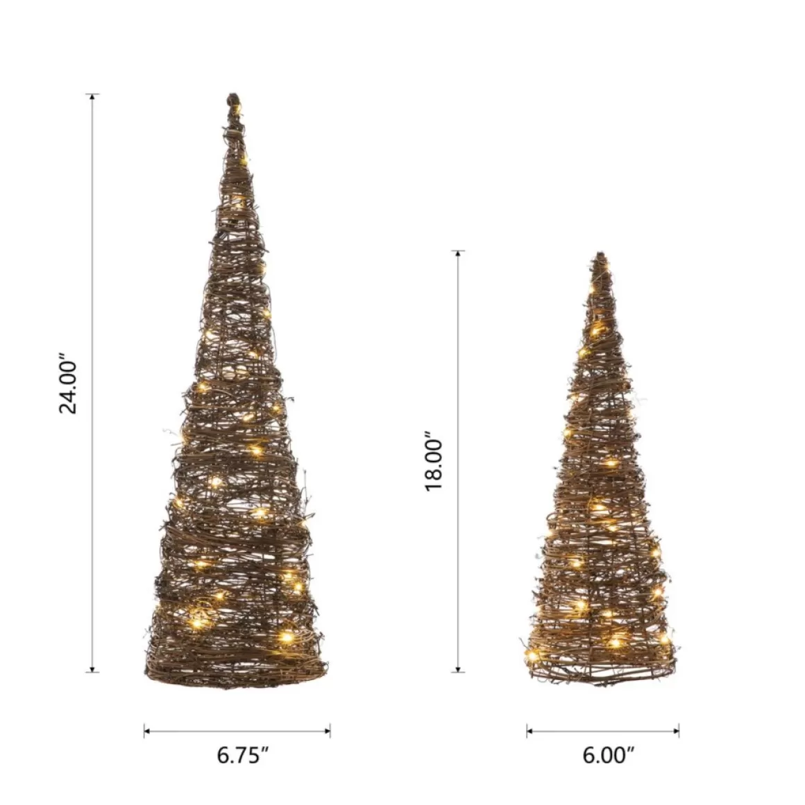 Glitzhome Set Of 2 Lighted Rattan Christmas Table Tree Decor
