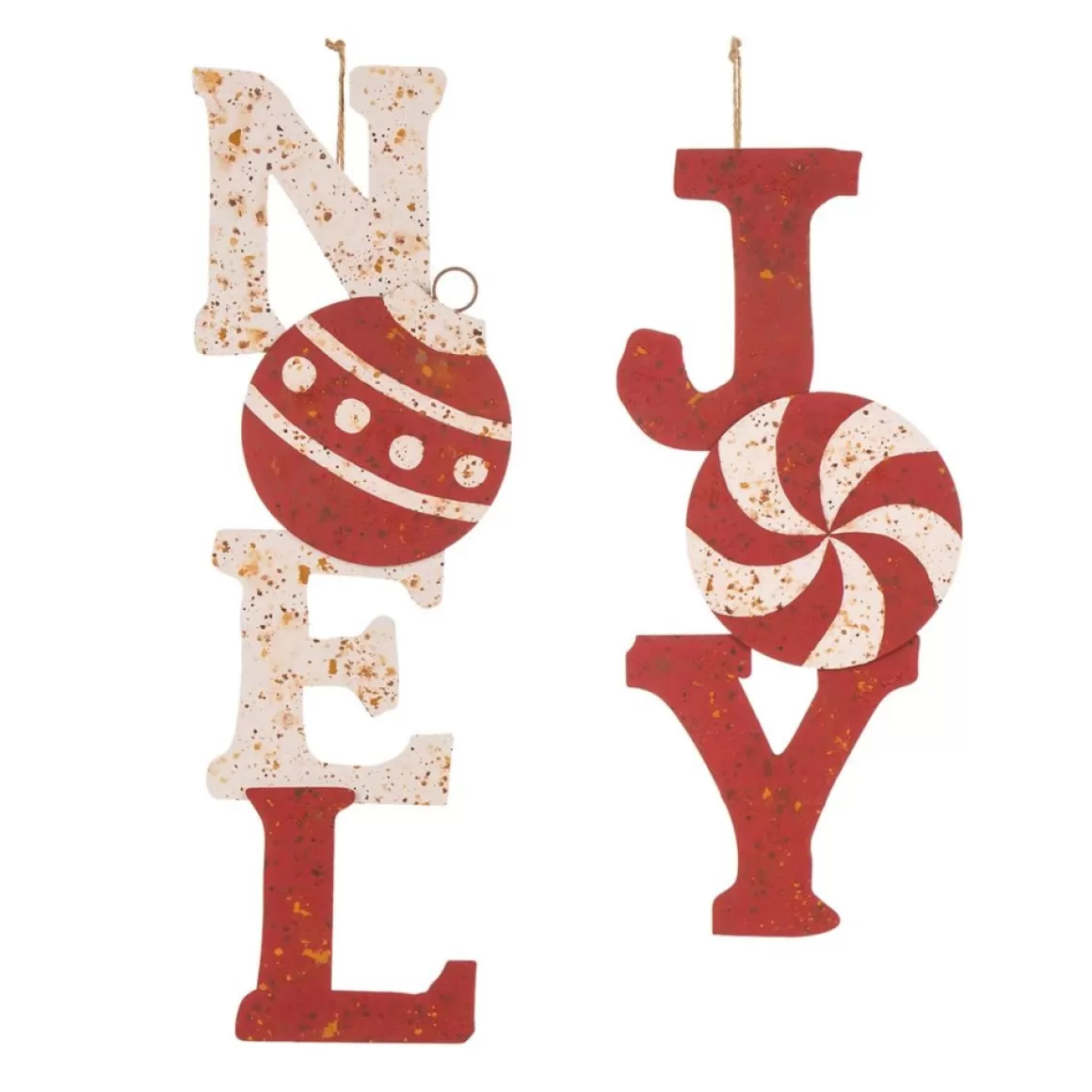 Glitzhome Set Of 2 Rusty Metal Joy And Noel Yard Stake Or Wall Decor