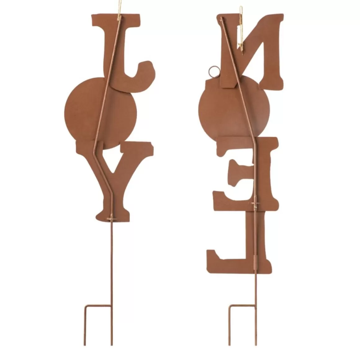 Glitzhome Set Of 2 Rusty Metal Joy And Noel Yard Stake Or Wall Decor