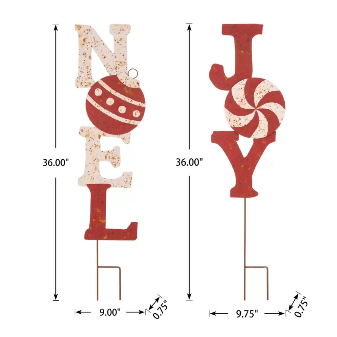Glitzhome Set Of 2 Rusty Metal Joy And Noel Yard Stake Or Wall Decor