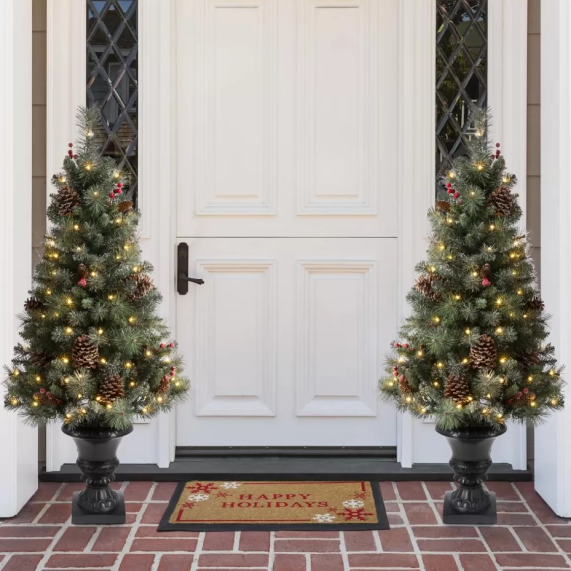 Glitzhome Set Of Two 4Ft Flocked Christmas Tree With 100 Warm White