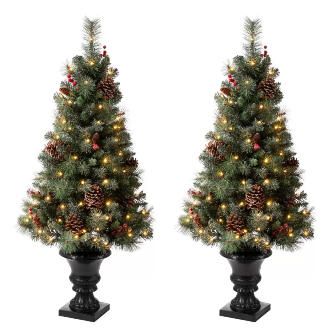 Glitzhome Set Of Two 4Ft Flocked Christmas Tree With 100 Warm White