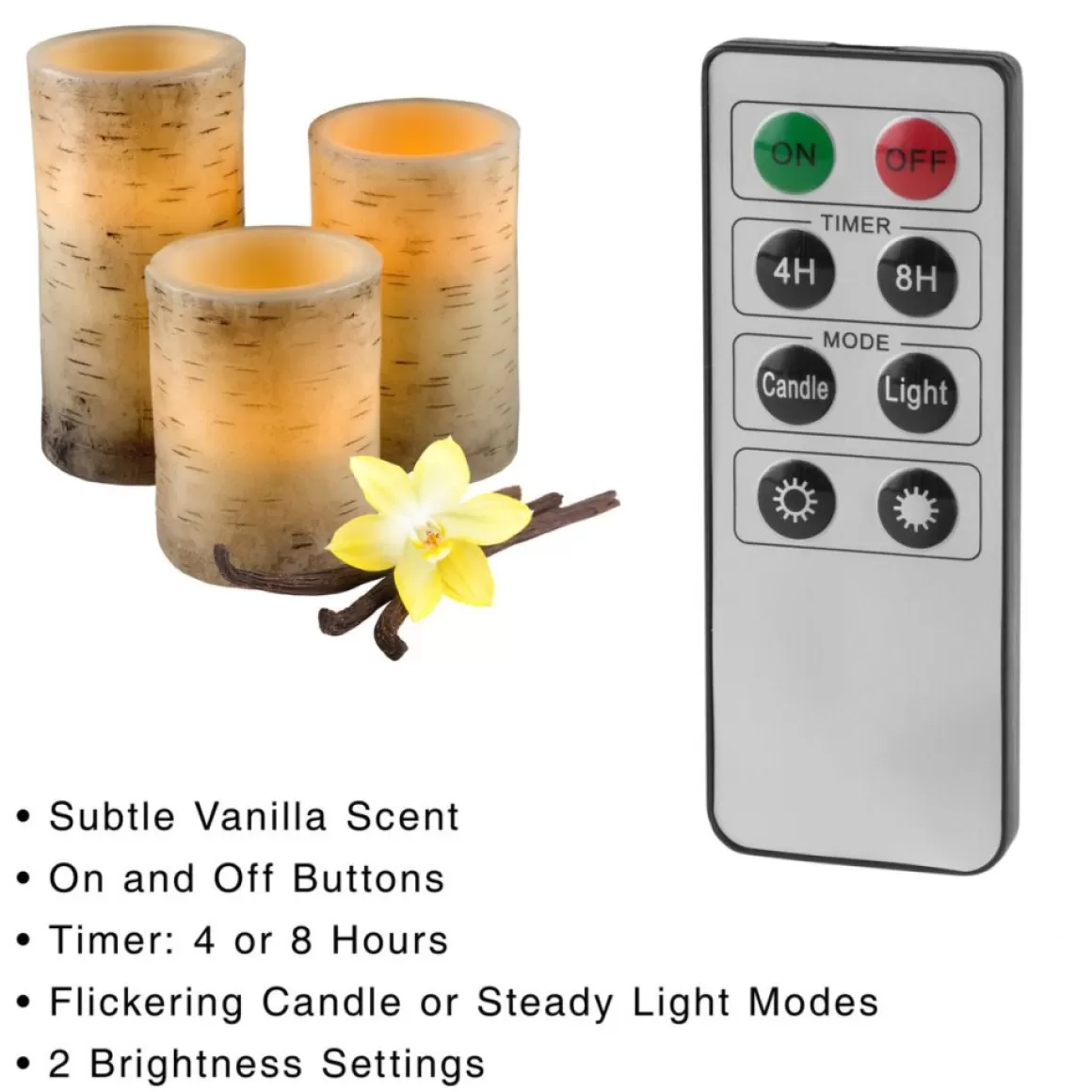 Lavish Home Flickering Flameless Led Candles With Birch Bark- Set Of 3