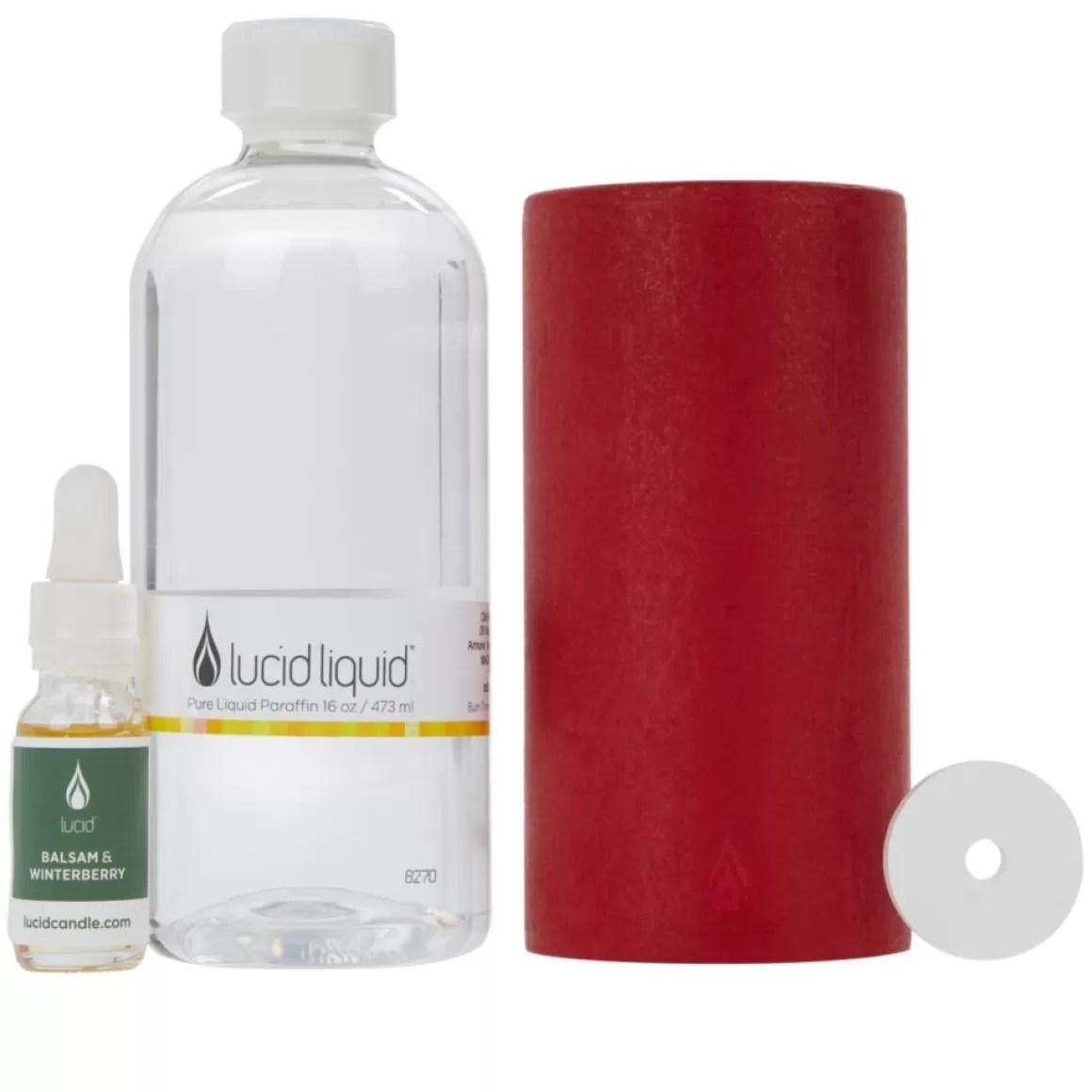 Lucid Candle 6 Ruby Pillar Candle With 16 Oz. Liquid & Stone
