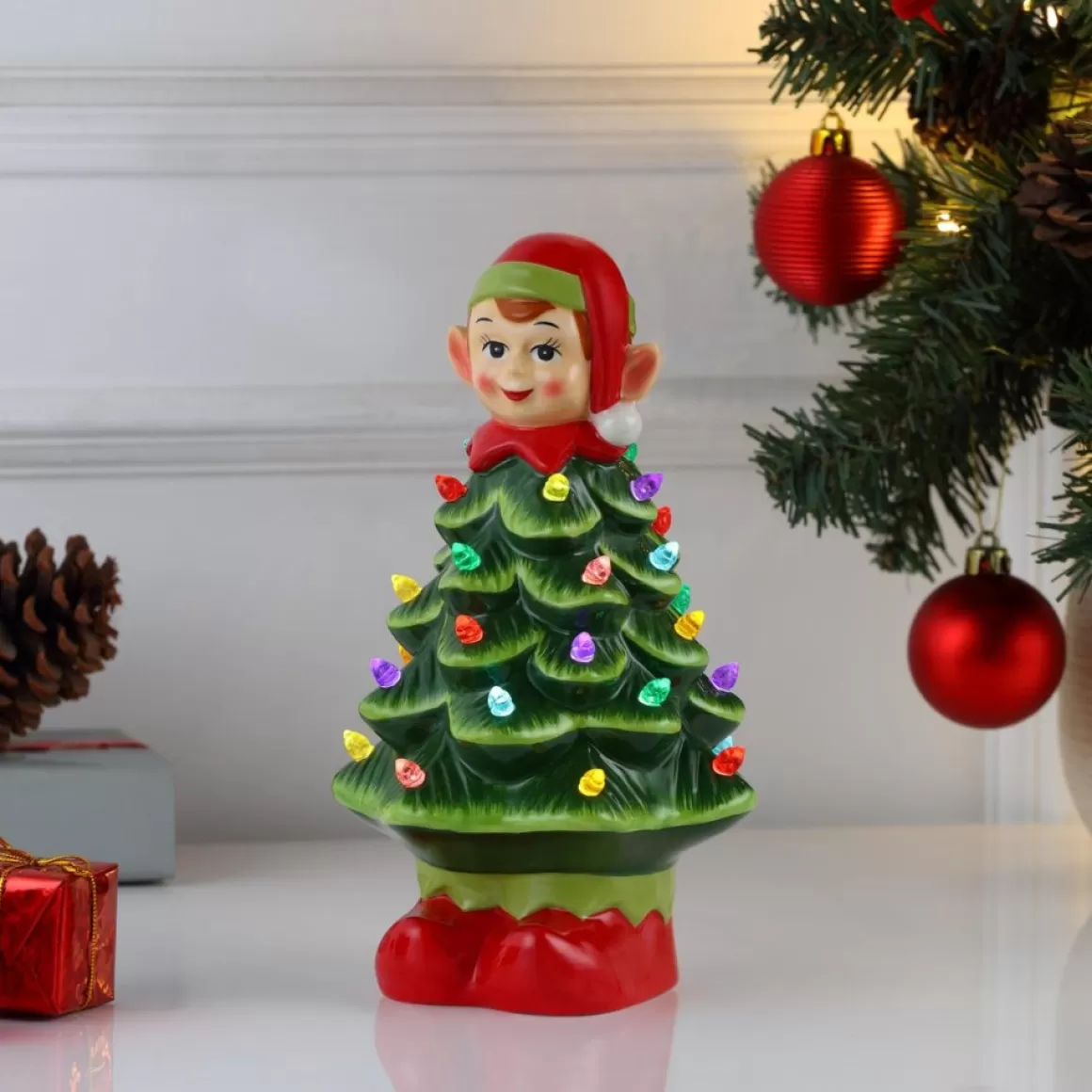 Mr. Christmas 15" Nostalgic Ceramic Tree With Elf Topper