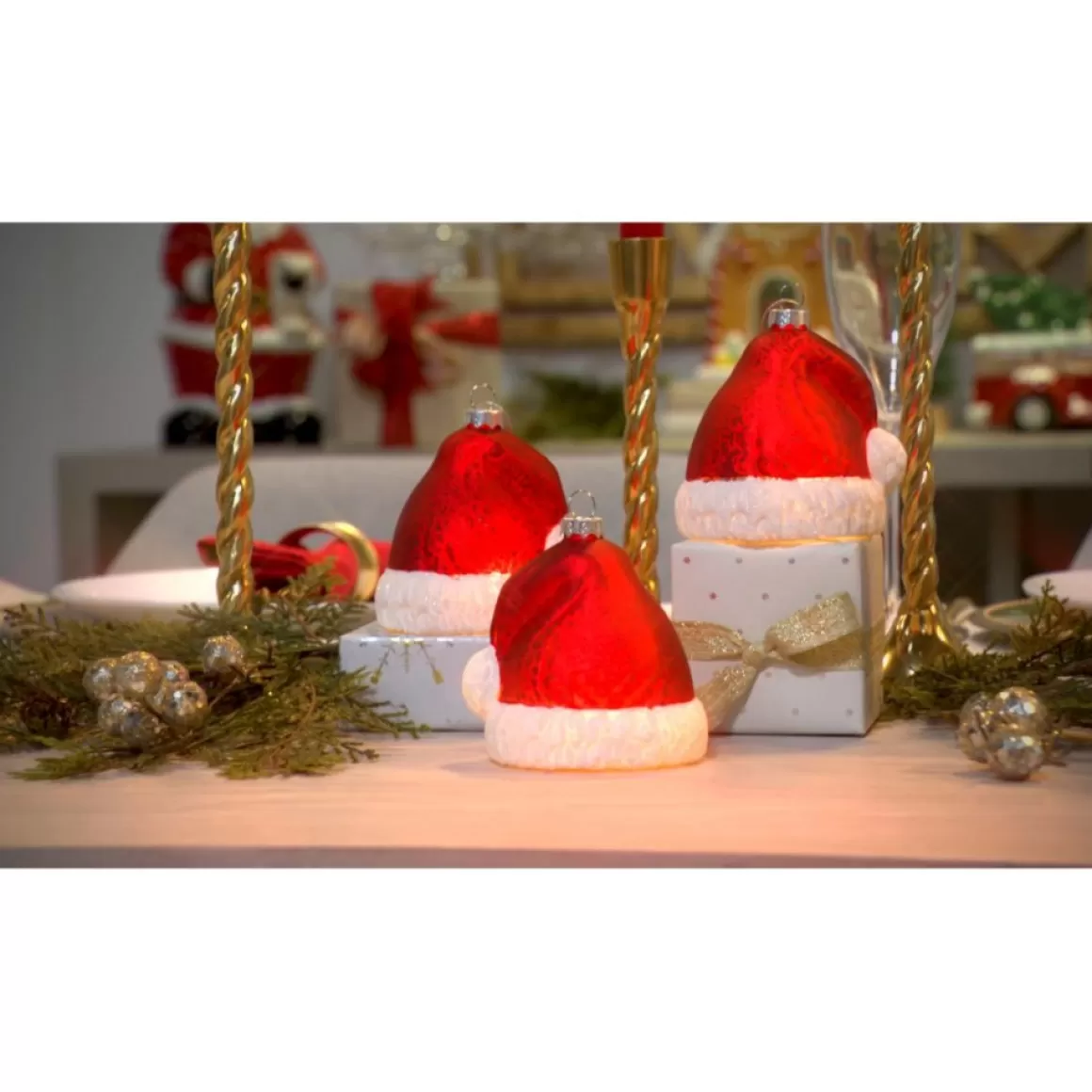 Mr. Christmas 3-Pack Mercury Glass Santa Hat Ornaments With Timer