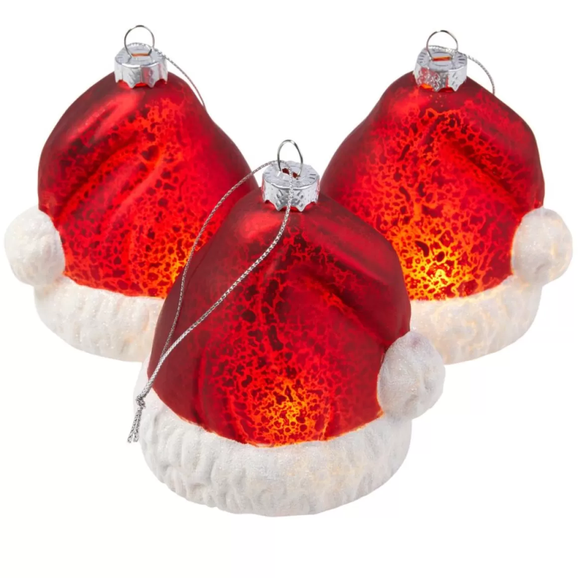Mr. Christmas 3-Pack Mercury Glass Santa Hat Ornaments With Timer