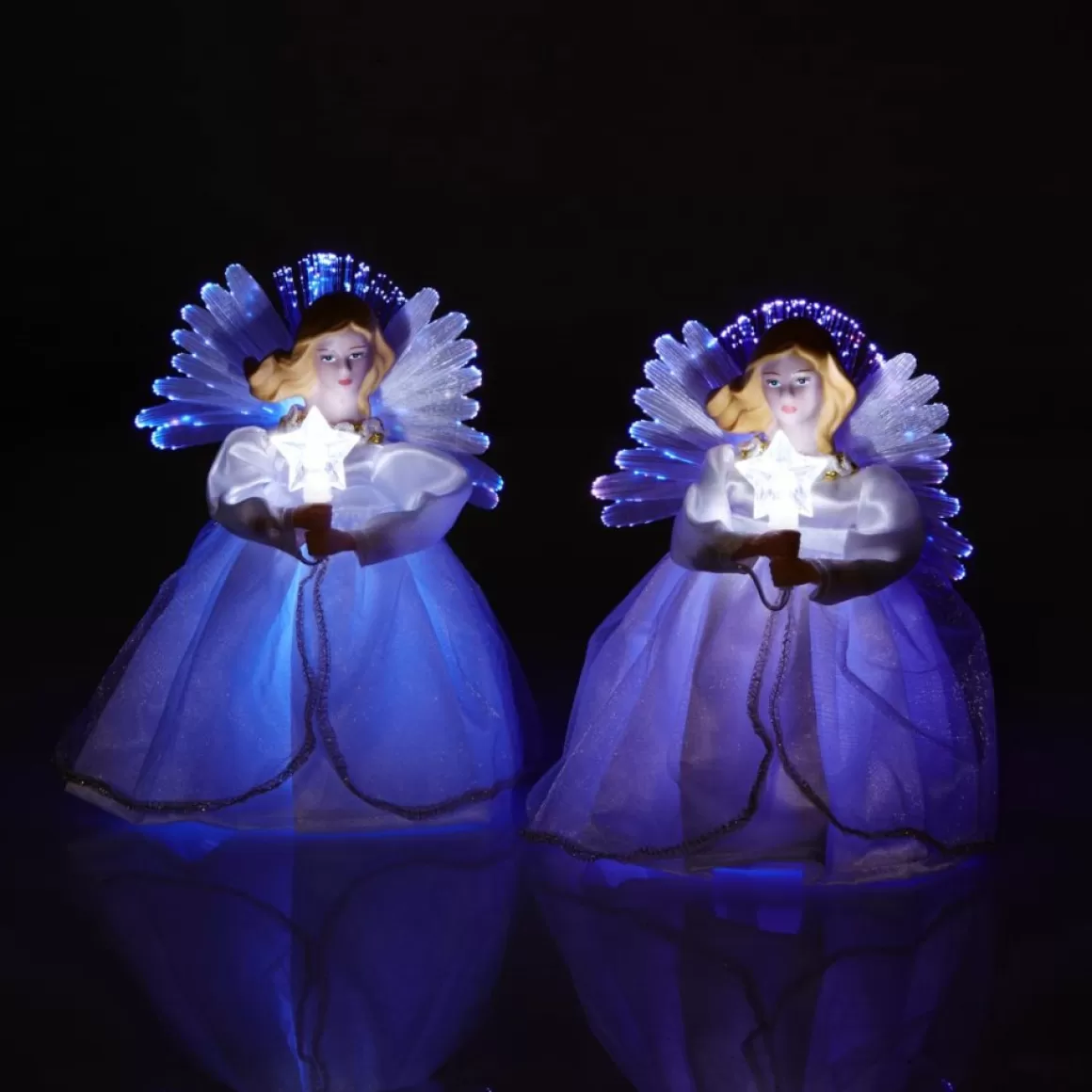 Mr. Christmas Set Of Two 6" Fiber Optic Angel Ornaments With Timer