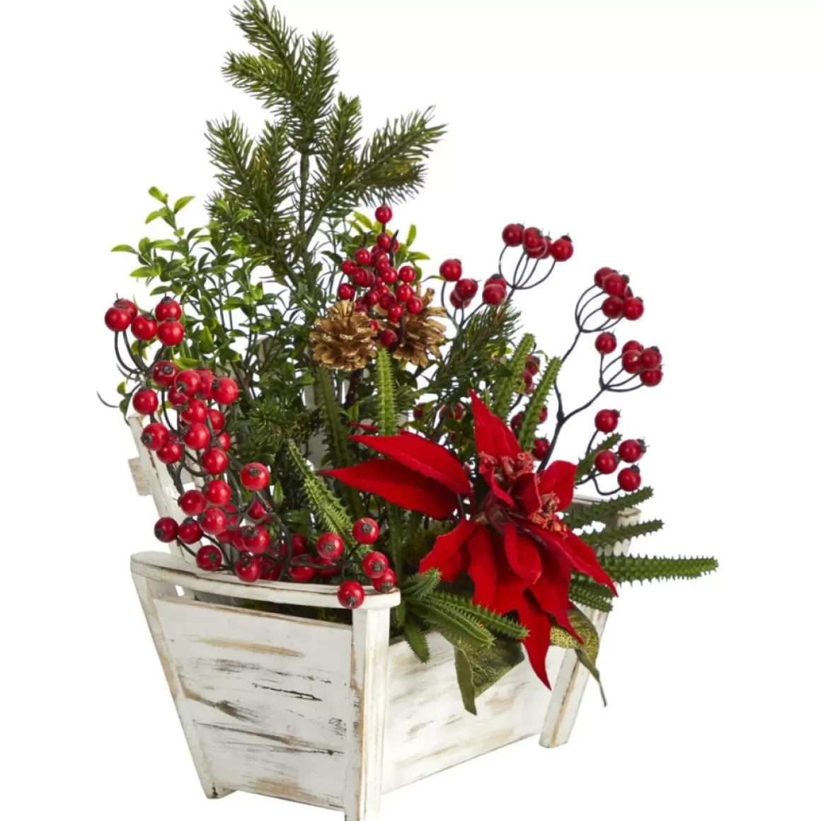 Nearly Natural 18 In. Poinsettia, Succulent And Berries In Planter