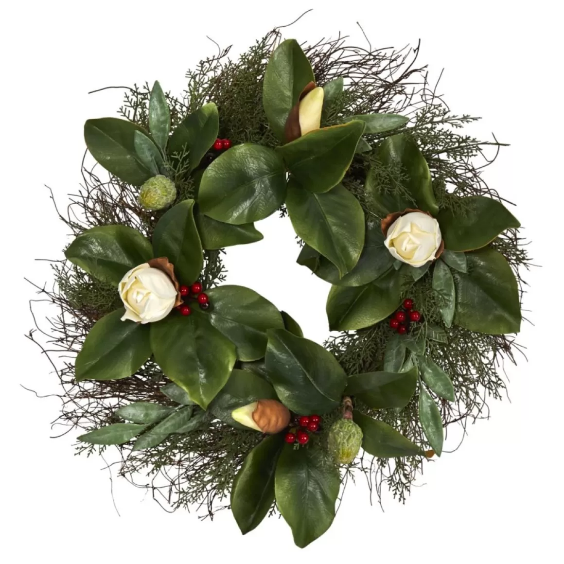 Nearly Natural 20 In. Cedar, Ruscus And Magnolia Wreath