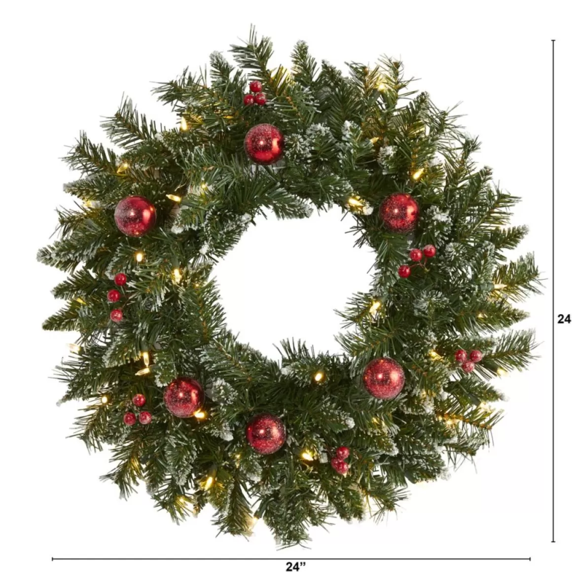 Nearly Natural 24 In. Frosted Christmas Wreath With 50 Lights