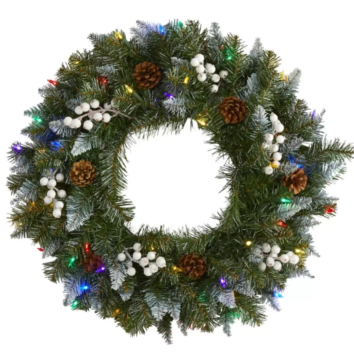 Nearly Natural 24 In. Snow Tipped Christmas Wreath With 50 Lights