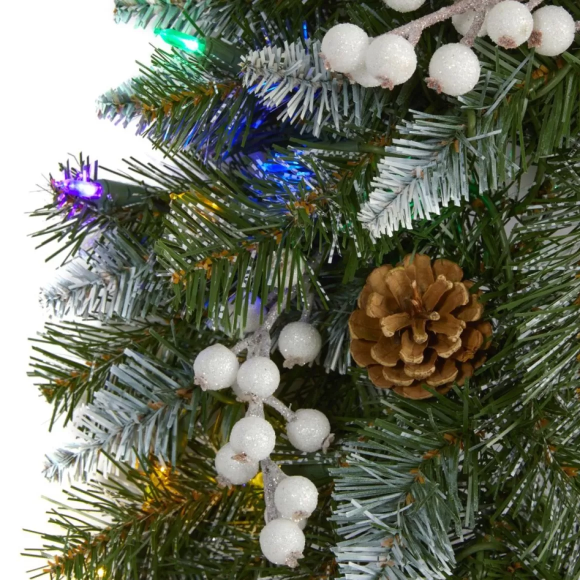 Nearly Natural 24 In. Snow Tipped Christmas Wreath With 50 Lights