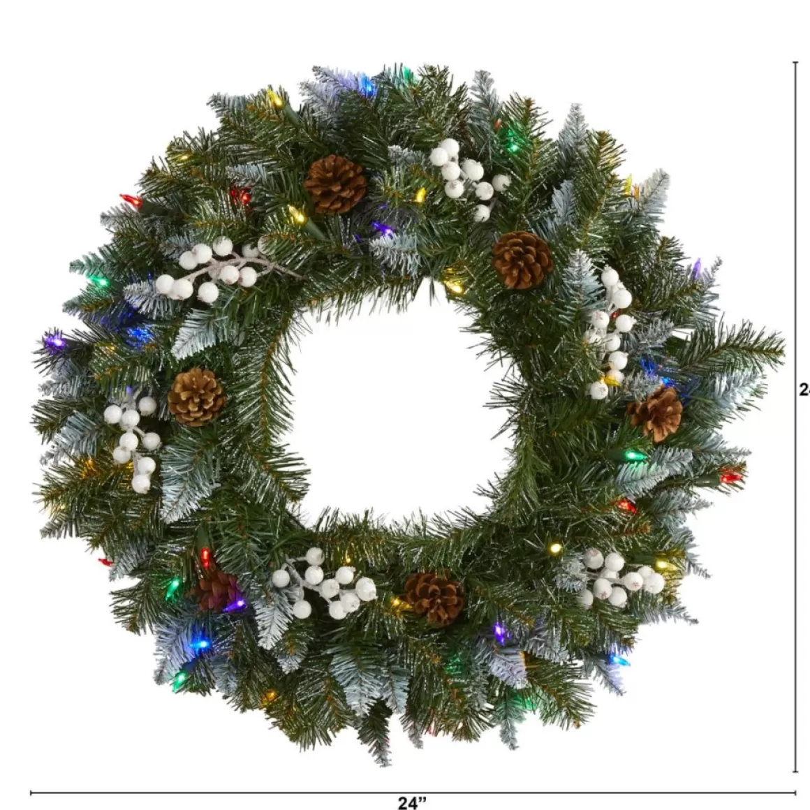 Nearly Natural 24 In. Snow Tipped Christmas Wreath With 50 Lights