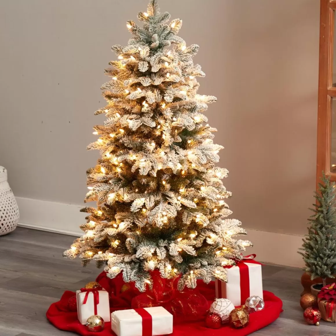 Nearly Natural 4' Artificial Flocked Fir Christmas Tree W/ 250 Lights