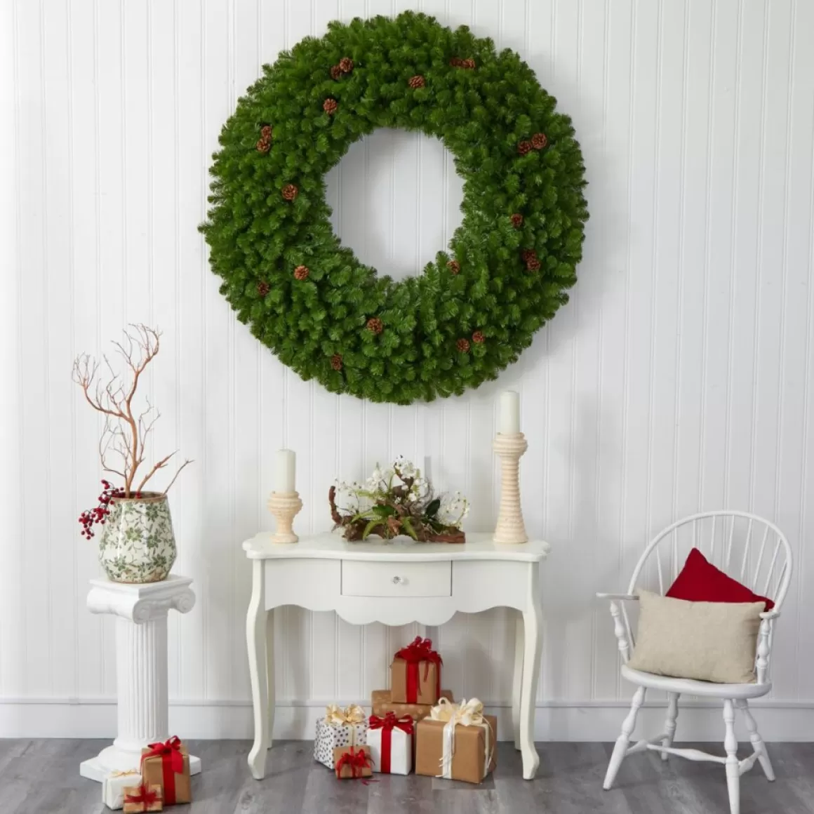 Nearly Natural 5 Ft. Giant Christmas Wreath With 280 Warm White Lights