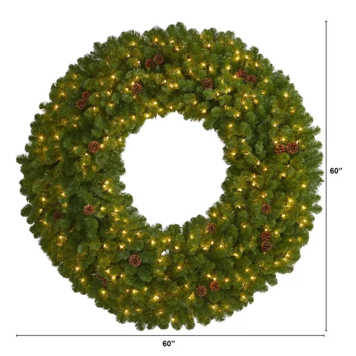 Nearly Natural 5 Ft. Giant Christmas Wreath With 280 Warm White Lights