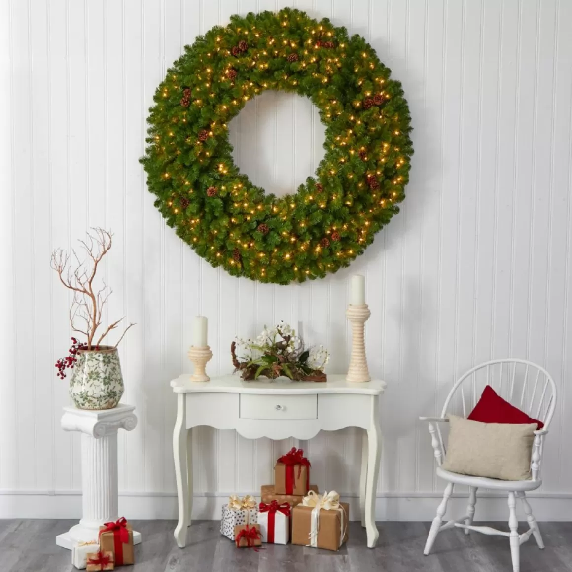 Nearly Natural 5 Ft. Giant Christmas Wreath With 280 Warm White Lights