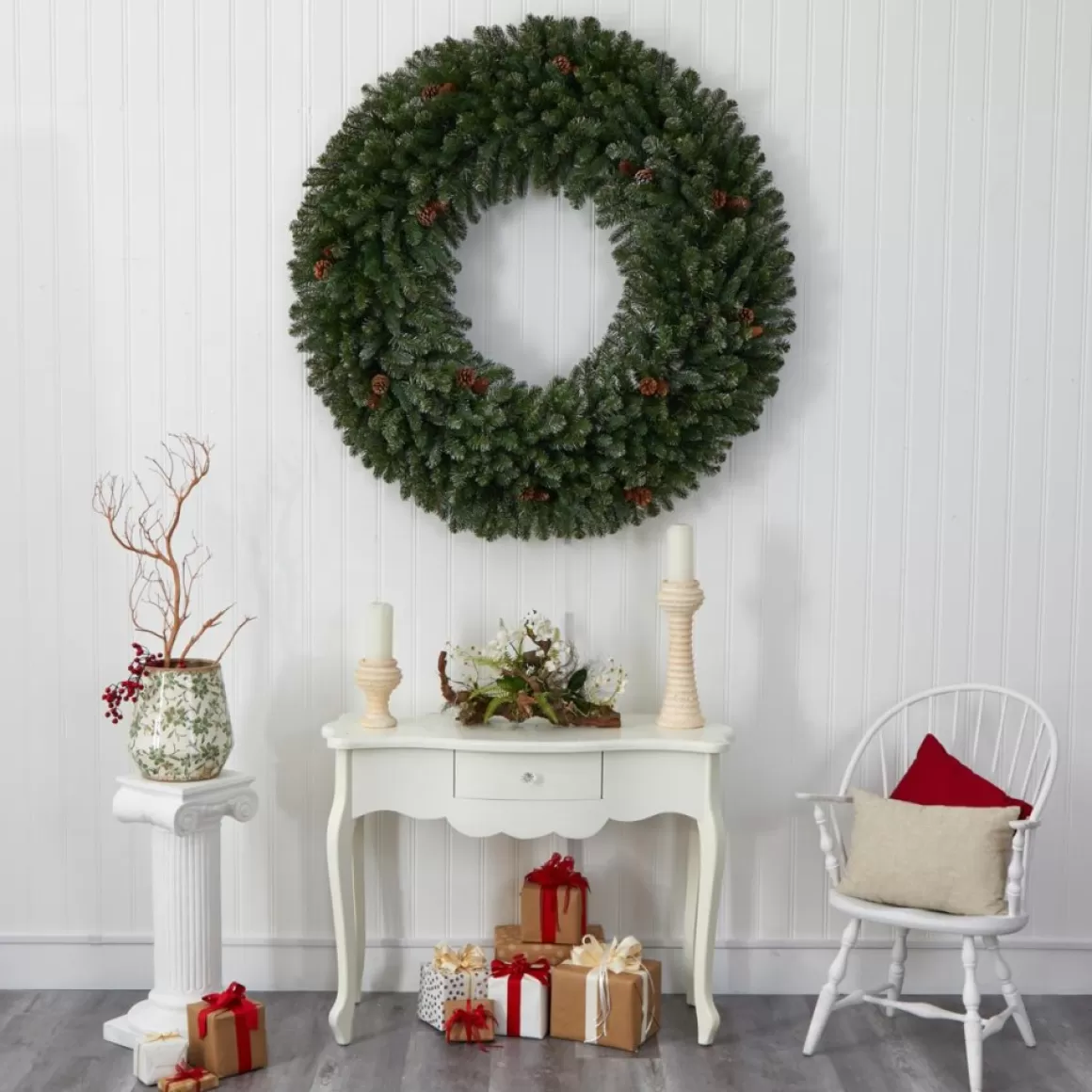Nearly Natural 5 Ft. Giant Flocked Wreath With 280 Multicolor Lights