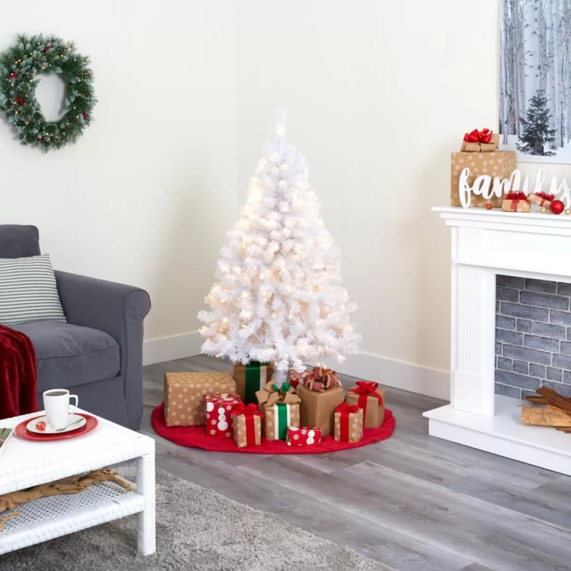 Nearly Natural 5' White Christmas Tree With 150 Clear Led Lights
