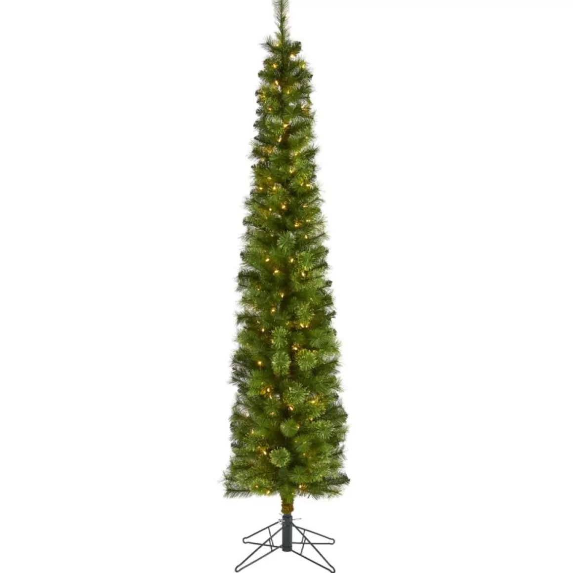 Nearly Natural 7' Green Pencil Christmas Tree With 150 Led Lights