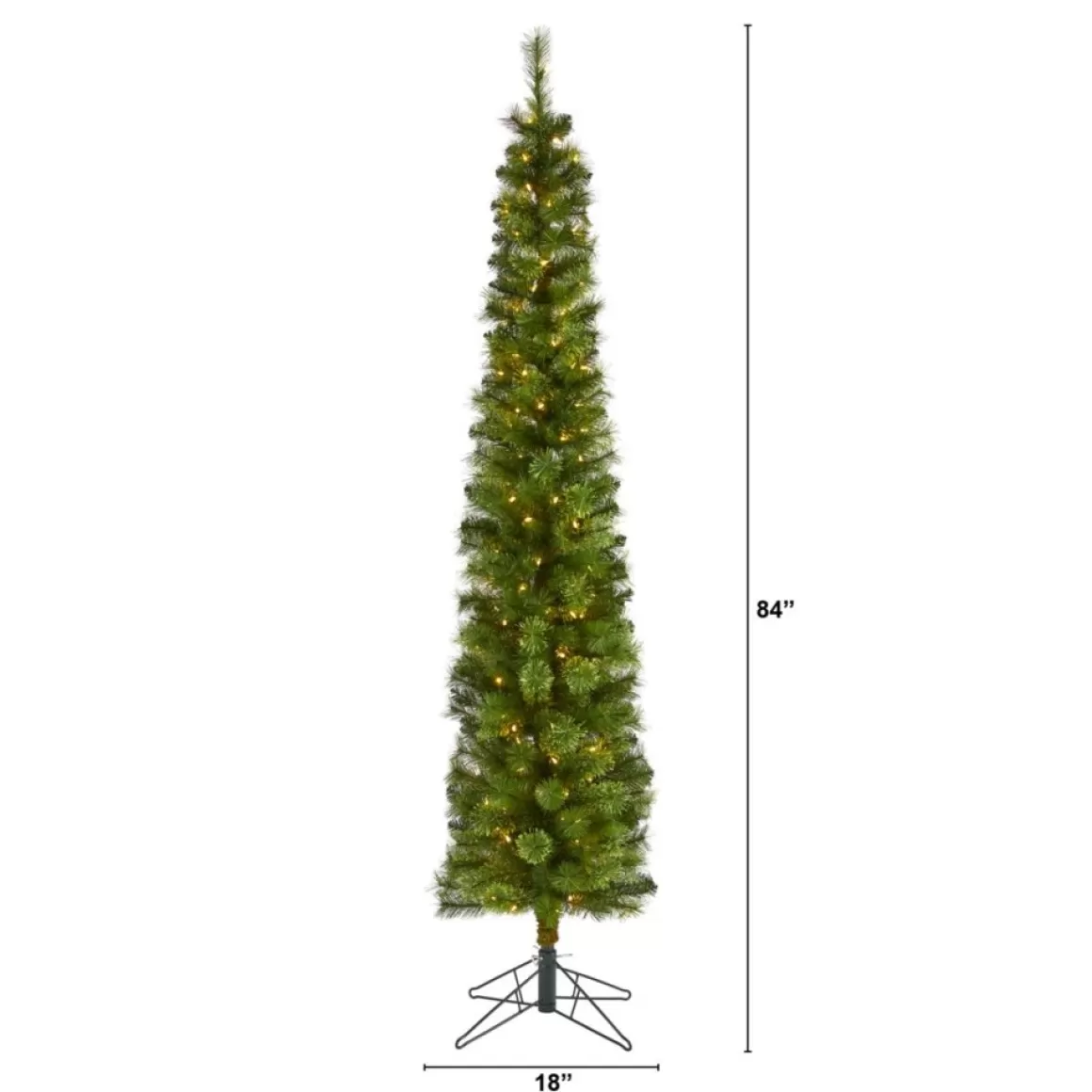 Nearly Natural 7' Green Pencil Christmas Tree With 150 Led Lights