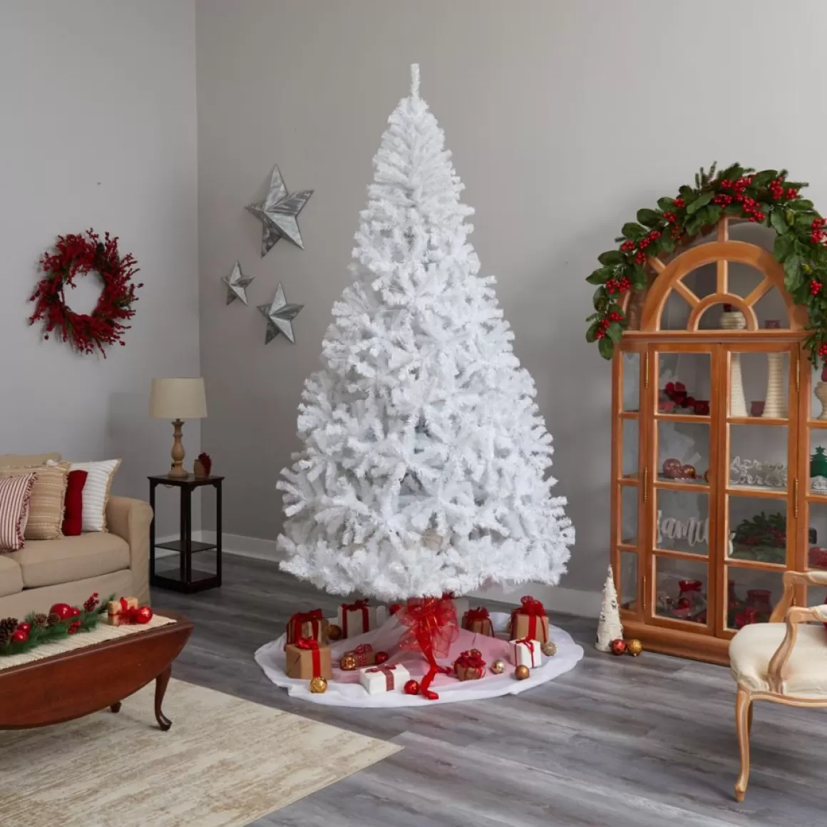 Nearly Natural 9 Ft. White Christmas Tree With 650 Led Lights