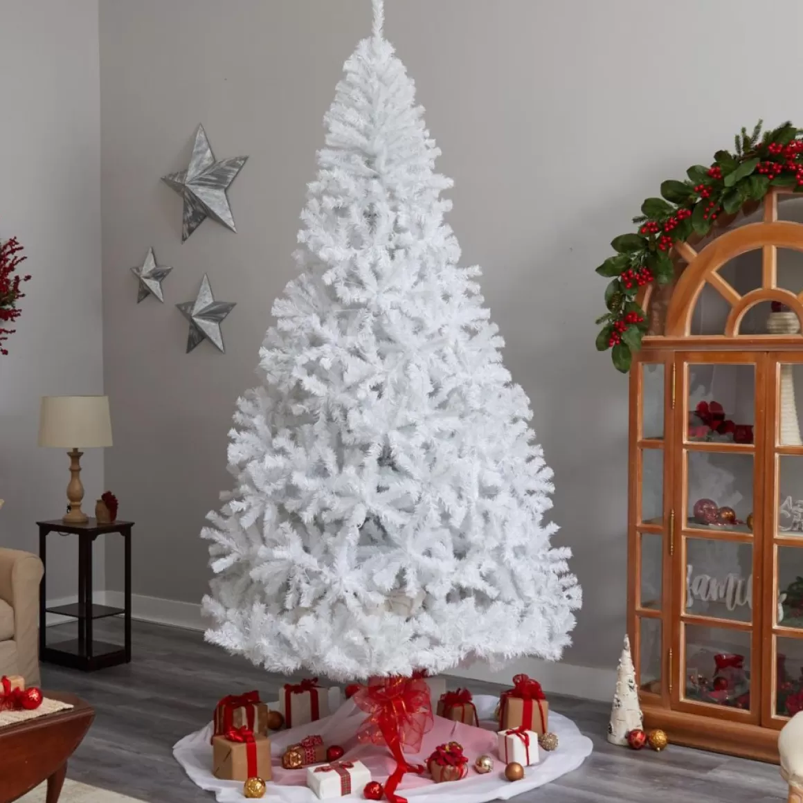 Nearly Natural 9 Ft. White Christmas Tree With 650 Led Lights