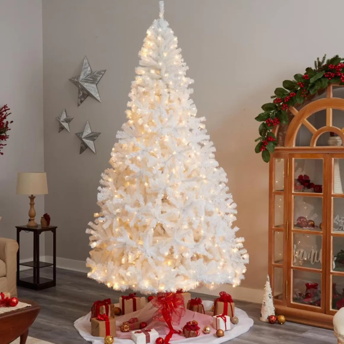 Nearly Natural 9 Ft. White Christmas Tree With 650 Led Lights