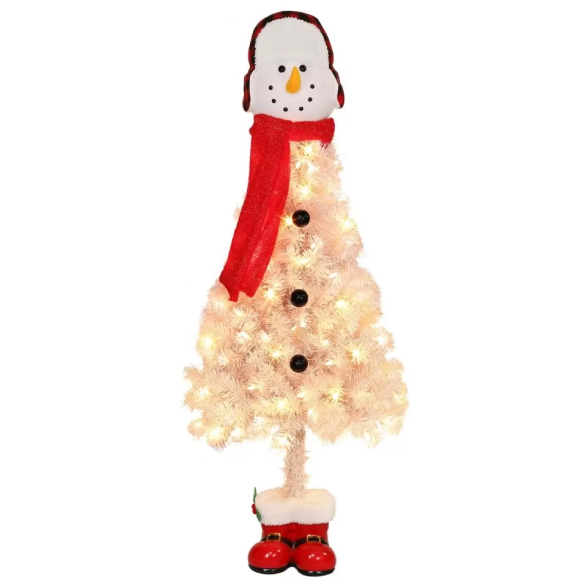 Puleo International Pre-Lit 4' Snowman Artificial Christmas Tree With 100 Lights, White