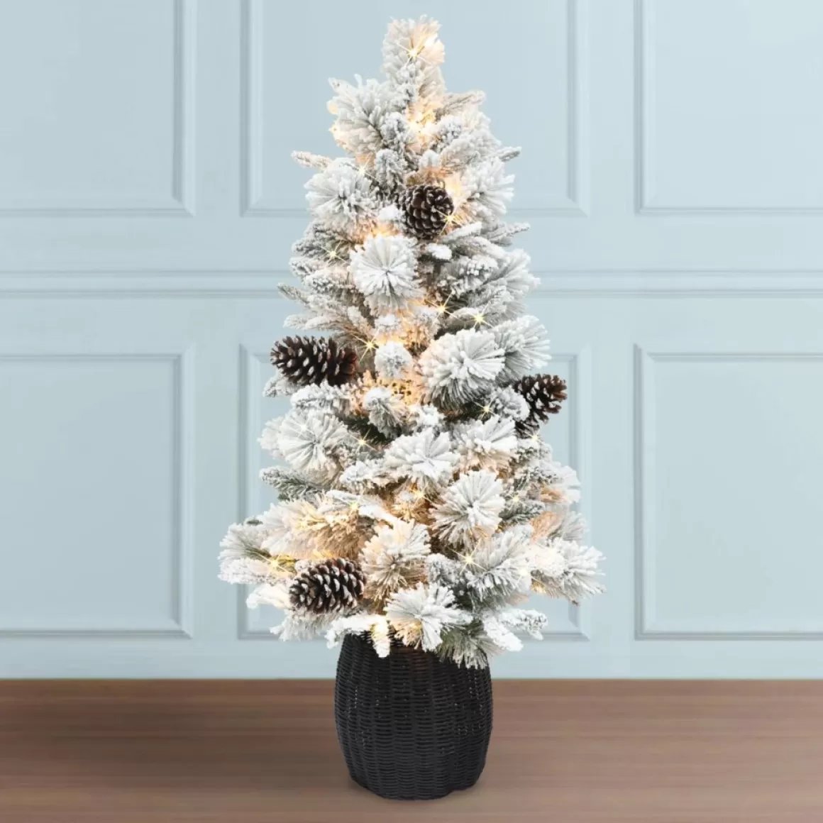 Puleo International Puelo International Pre-Lit Flocked Potted Tree, Ul Clear Lights