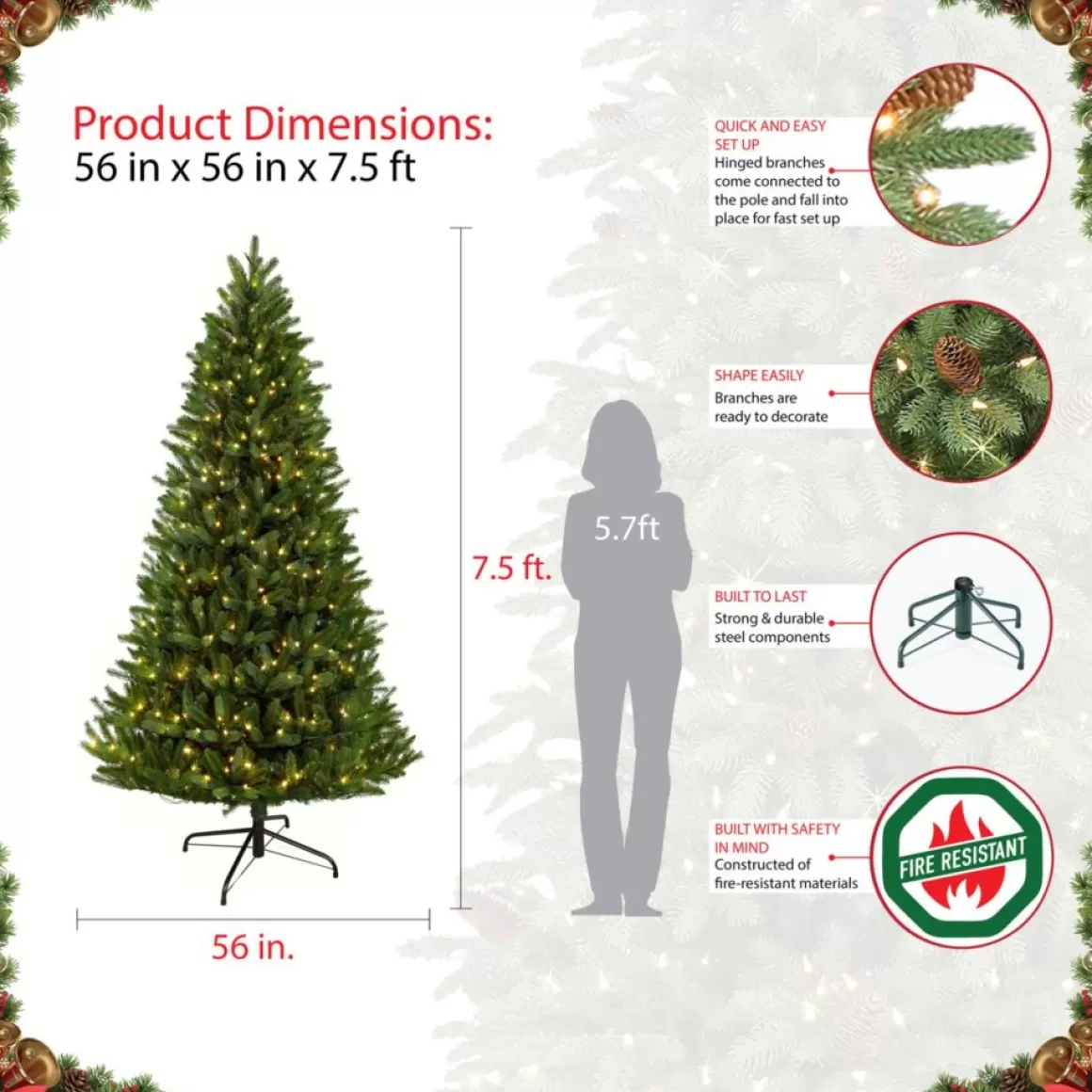 Puleo International Puleo 9 Ft. Pre-Lit Green Mountain Fir Artificial Christmas Tree