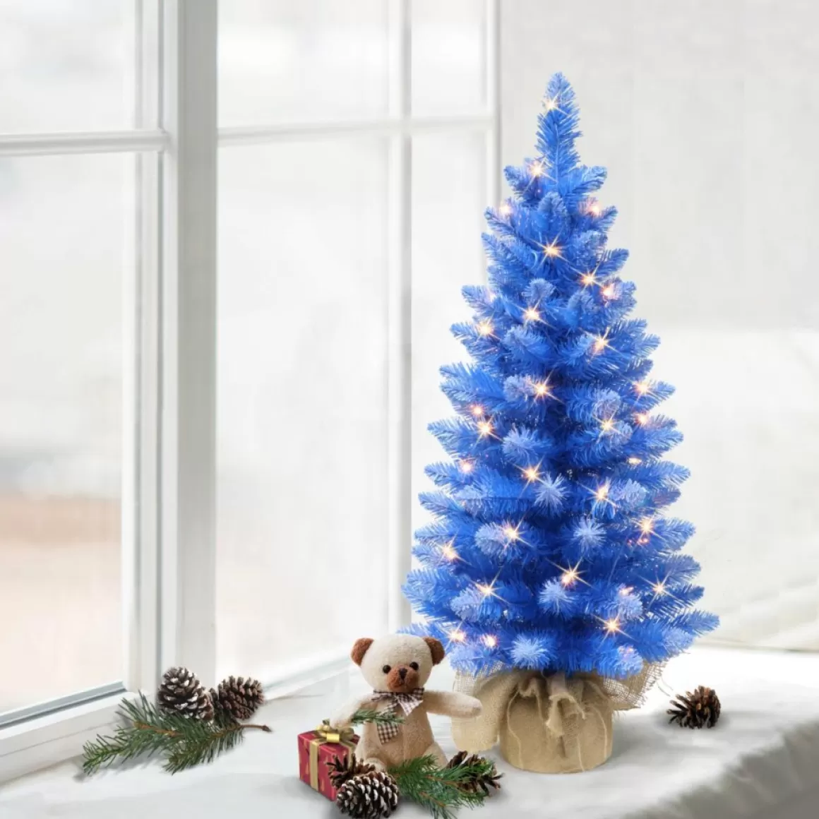 Puelo International Puleo International 3' Pre-Lit Fashion Blue Tree In Burlap