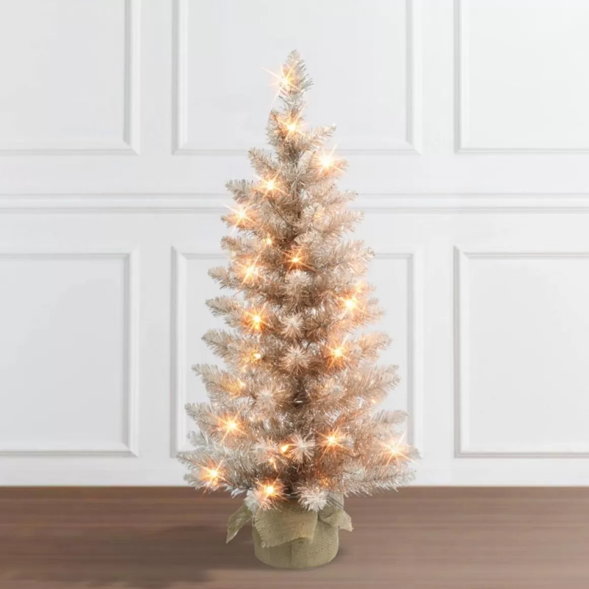 Puelo International Puleo International 3' Pre-Lit Rose Gold Tree 50 Lights Burlap Base