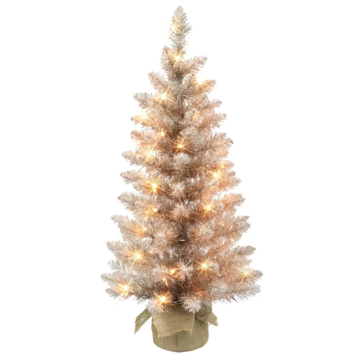 Puelo International Puleo International 3' Pre-Lit Rose Gold Tree 50 Lights Burlap Base
