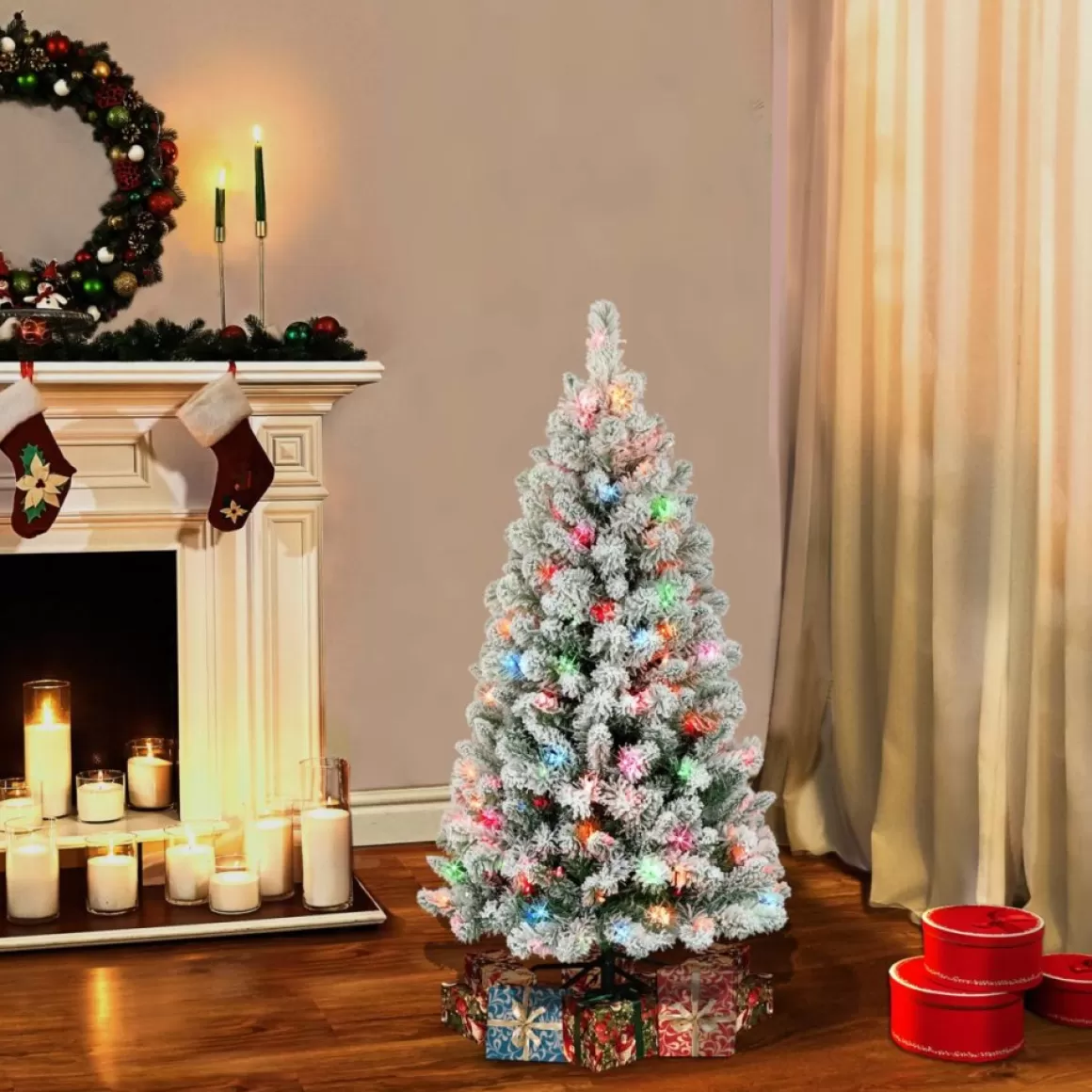 Puleo International 4.5 Ft. Pre-Lit Pine Tree, Ul Multi Color Lights