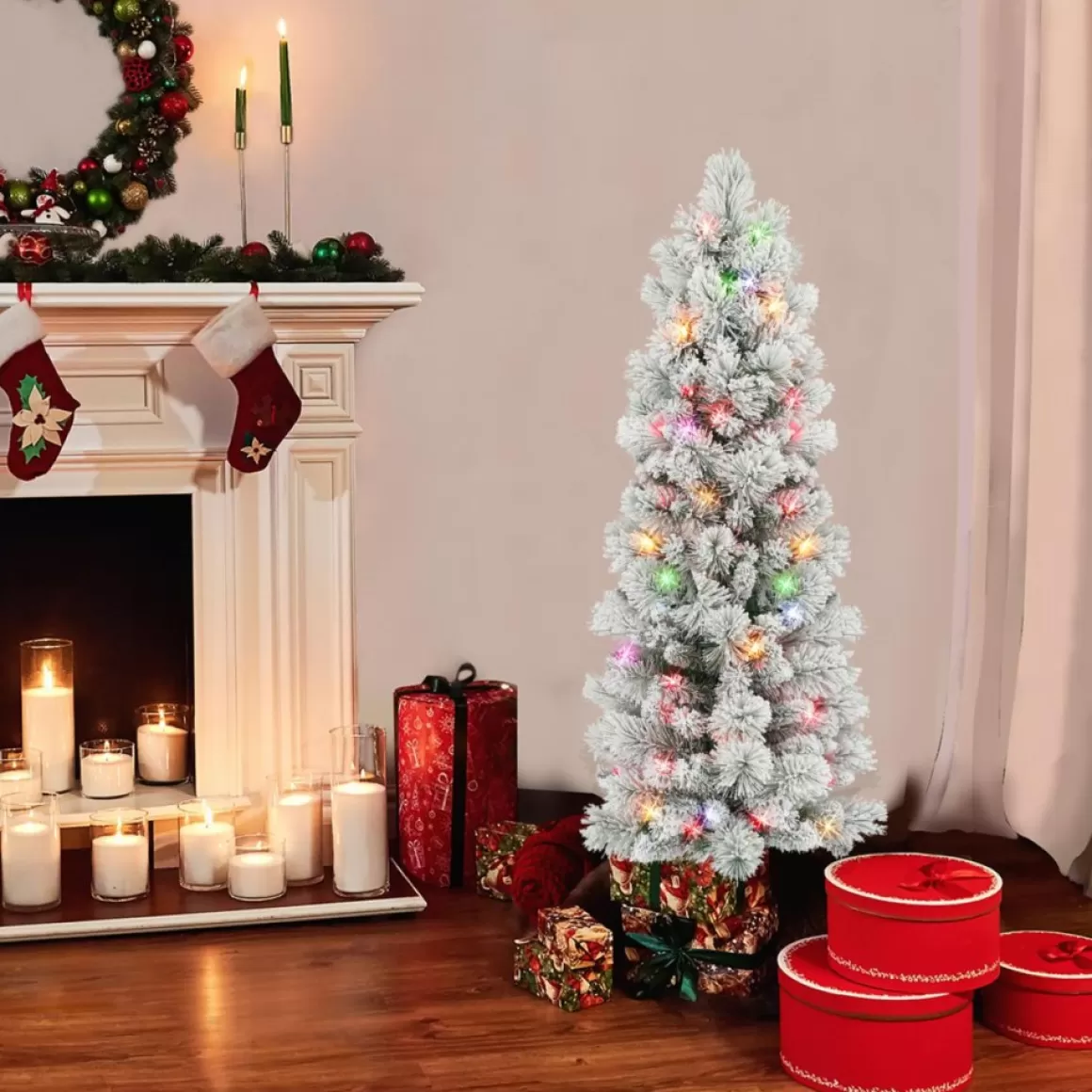 Puleo International 4.5' Multicolor Flocked Portland Pine Pencil Tree