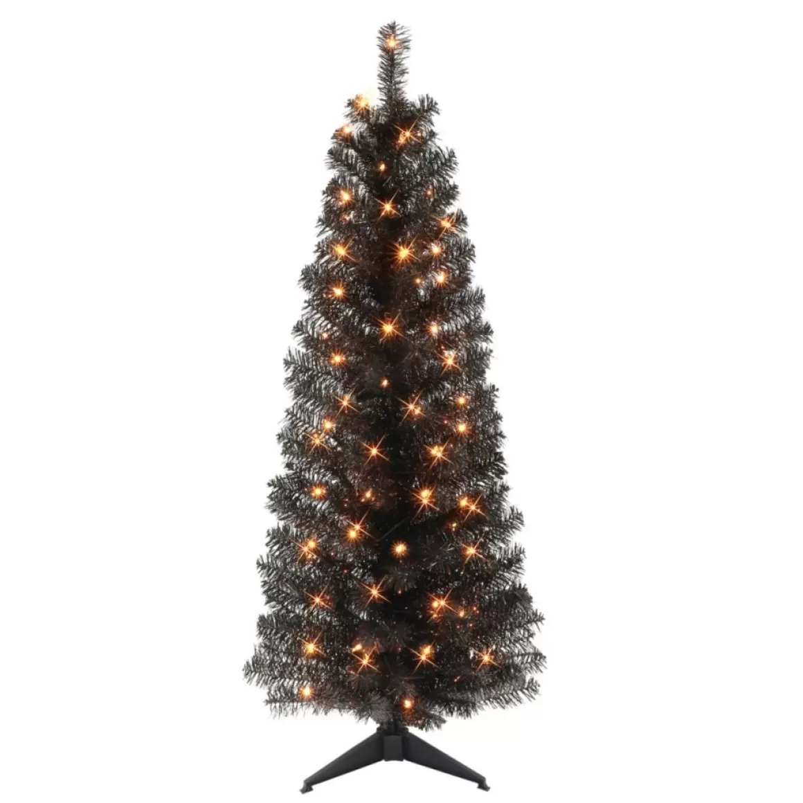 Puelo International Puleo International 4.5' Pre-Lit Black Tinsel Tree W/ 70 Clear Lights