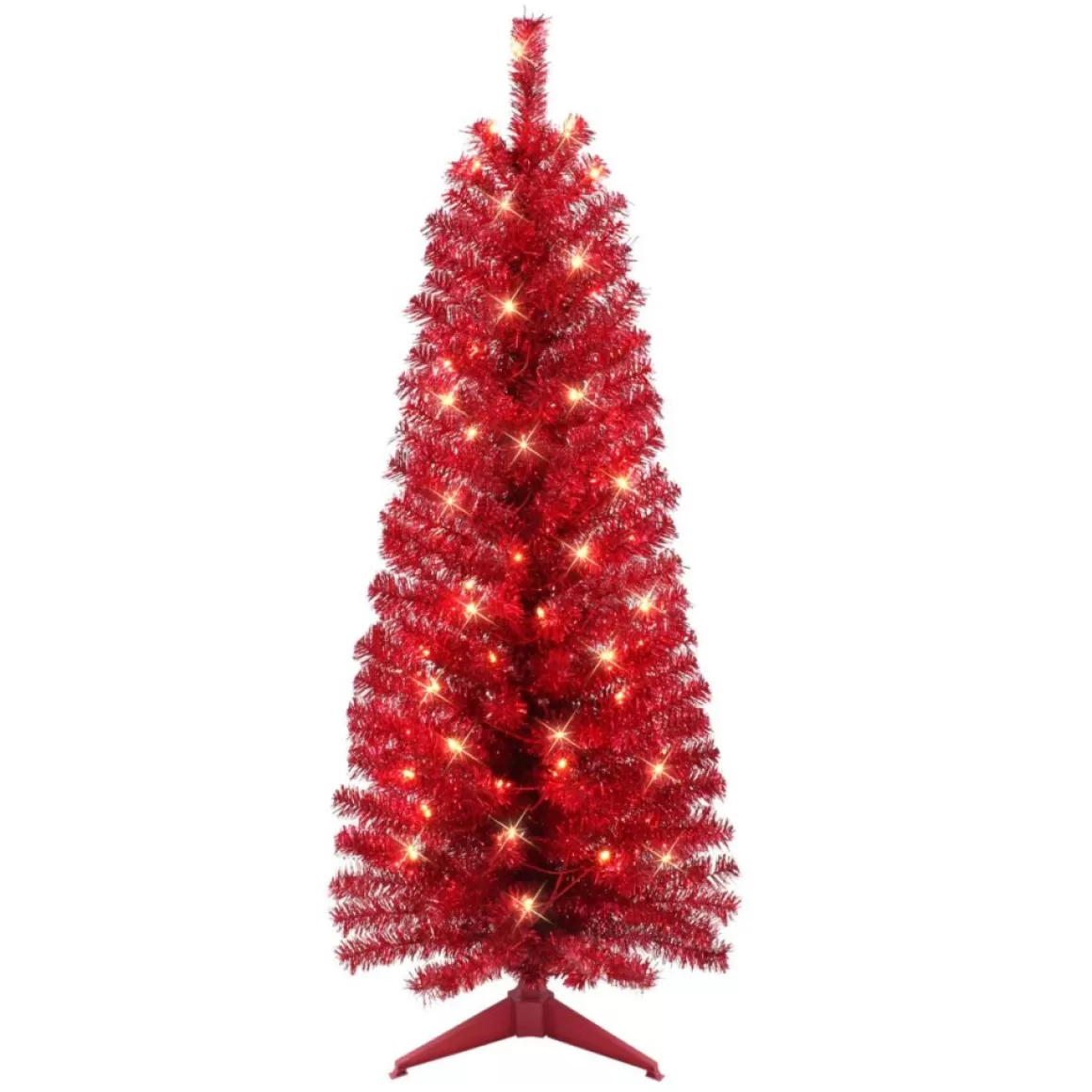 Puleo International 4.5' Pre-Lit Red Tinsel Tree