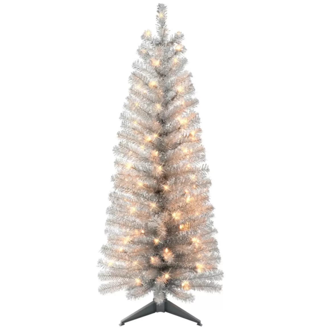 Puelo International Puleo International 4.5' Pre-Lit Silver Tinsel Tree