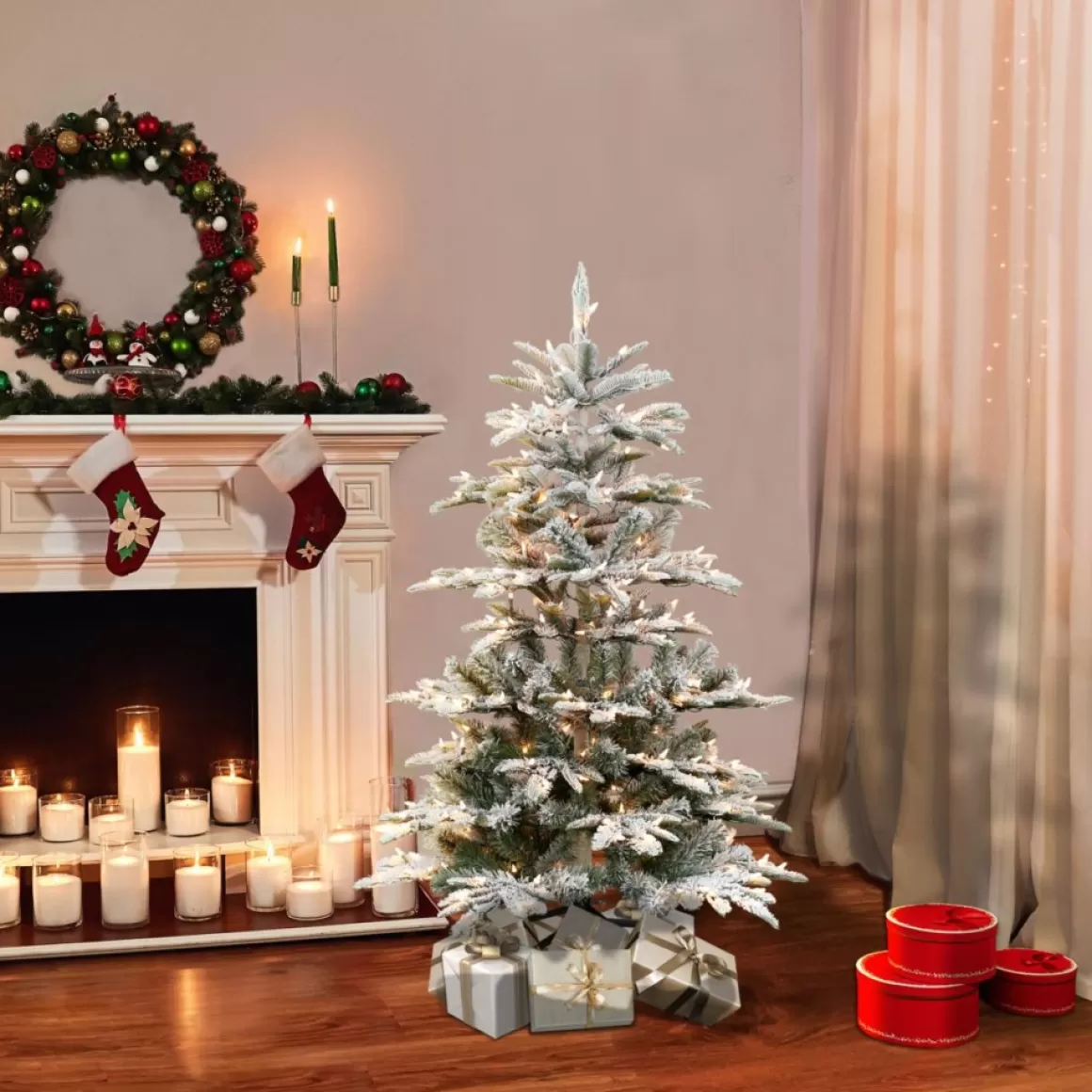 Puleo International 4.5' Pre-Lit Slim Flock Aspen Fir Christmas Tree