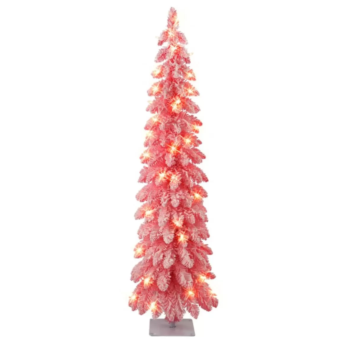Puelo International Puleo International 4' Prelit Pink Flocked Pencil Tree 50 Clear Lights