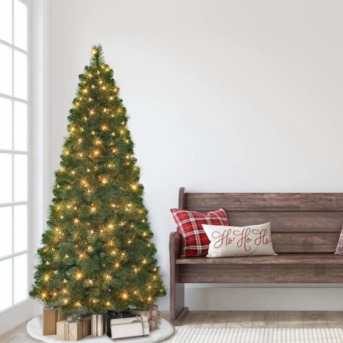 Puleo International 6.5 Ft. Pre-Lit Wall Half Tree, Clear Lights