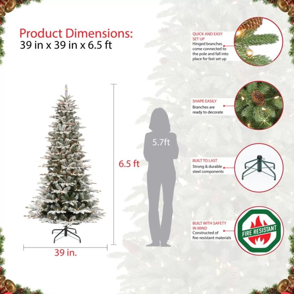 Puleo International 6.5' Pre-Lit Slim Flock Aspen Fir Christmas Tree